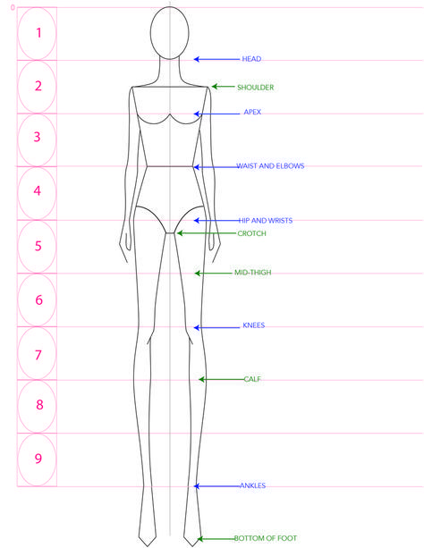 Drawing the Fashion Figure with 9 Heads Proportion—Part 1 — amiko simonetti Fashion Figure Proportion, 9:1 Body Proportion, Nine Head Figure Drawing, Drawing Models Fashion Dresses, 9 Heads Illustration Fashion, How To Draw Croquis, Body Sizes Drawing, 9 Head Figure Drawing, Clothes Proportions