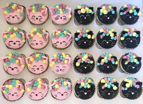 Cat Unicorn Cupcakes, Cat Themed Birthday Cupcakes, Diy Cat Cupcakes, Kitty Cupcakes For Kids, Caticorn Cupcakes, Cat Cupcakes Ideas, Mercat Cake, Kitten Cupcakes, Kitty Cat Cupcakes