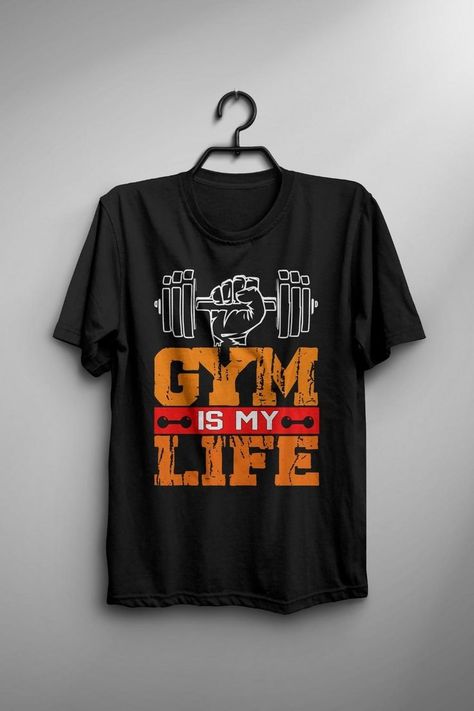 gym is my life- T-Shirt Design For a gym Lover. #gym #gymlover #gymt-shirt #t-shirtdesignforagymlover Gym Lover, Hoodies Aesthetic, Unique T Shirt Design, Sweatshirts Quotes, Sweatshirt Outfit, A Gym, Statement Tees, Gym Shirts, Gym Wear