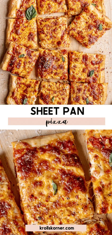 Our Favorite Sheet Pan Pizza • Kroll's Korner Sheet Pan Pizza, Store Bought Pizza Dough, Pasta Restaurants, Savory Pies, Recipe Sheets, Making Homemade Pizza, Pan Dinners, Homemade Pizza Dough, Pan Meals