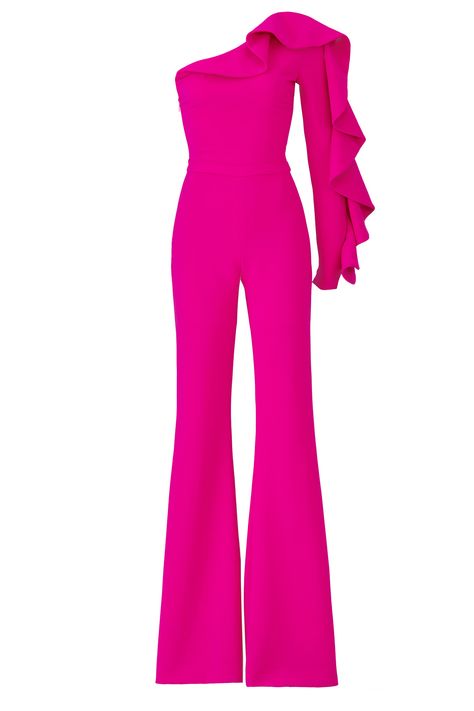 Pink Jumpsuit Outfit Classy, Pink Jumpsuit Outfit, Pink Jumpsuits Outfit, Pageant Outfits, Jumpsuit Pink, Rose Fushia, 2piece Outfits, Fuchsia Dress, Ruffle Jumpsuit