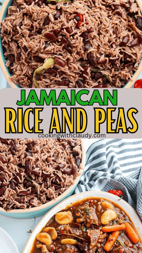 Jamaican Rice and Peas Rice N Peas Jamaican, Rice And Peas Jamaican Canned Beans, Peas And Rice Caribbean, Carribean Rice Recipes, Jamaican Red Beans And Rice Recipe, Jamaican Rice And Peas With Canned Beans, Jamaican Rice And Beans Recipe, Jamaican Side Dishes, Rice And Kidney Beans Recipe