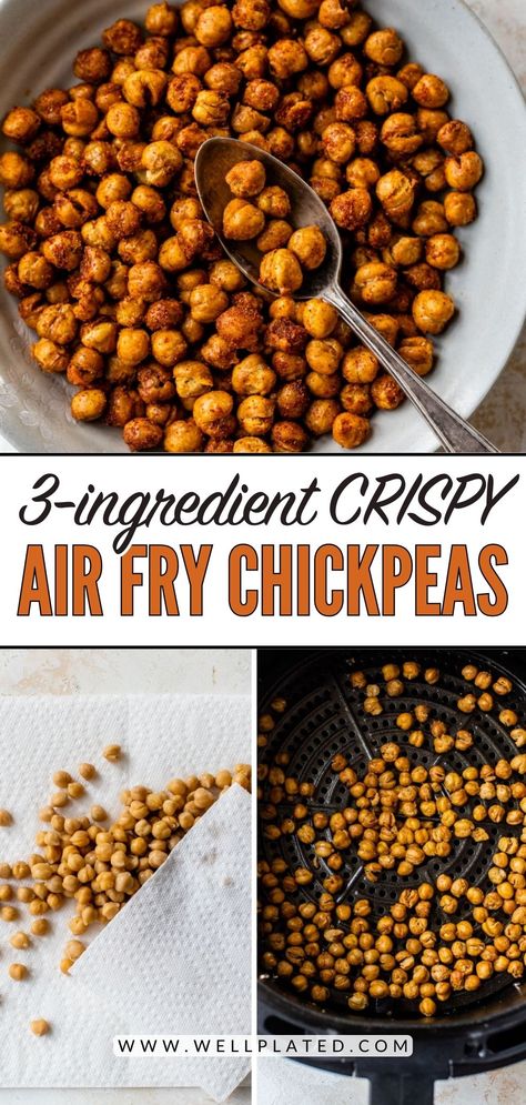 You only need 3 ingredients to make this crispy air fryer chickpeas recipe! Ready in minutes, crunchy, flavorful, and great for snacks, salads, and more! Air Fryer Chickpeas, Airfry Chickpea Recipes, Air Fry Chick Peas Recipes, Air Fryer Chickpeas Recipes Spicy, Fried Chick Peas Air Fryer, Roasted Chick Peas Recipes Air Fryer, Spicy Chickpeas Air Fryer, Holiday Meal Planning, Bbq Chicken Salad