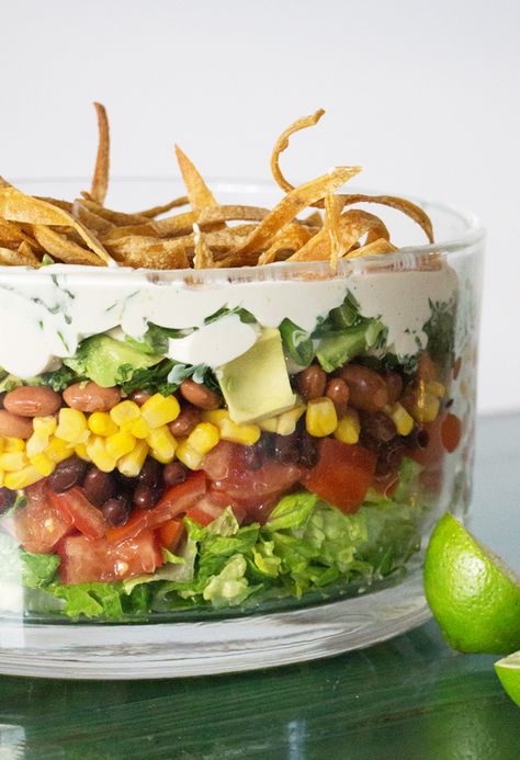 7 Layer Salad Recipe, Organic Corn Tortillas, Mexican Salad Recipes, 7 Layer Salad, Mexican Salad, Layer Salad, Seven Layer Salad, Layered Salad Recipes, Mexican Salads