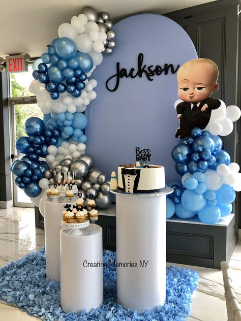 Boss Baby Birthday Party Boy, Baby Birthday Party Ideas, Boss Baby Birthday Party, 1st Birthday Decorations Boy, First Birthday Decorations Boy, Bos Baby, Birthday Decoration Ideas, Baby Birthday Party Theme