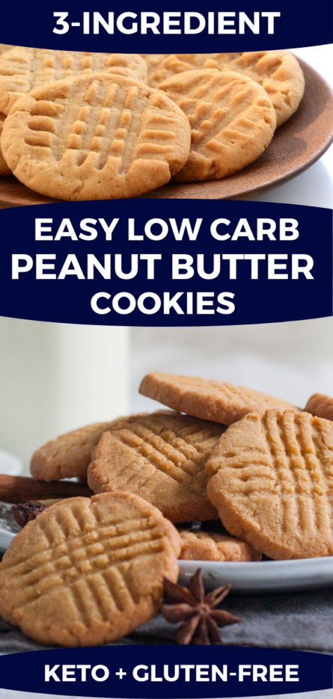 3-Ingredient Keto Peanut Butter Cookies. If you’re looking for an easy keto dessert recipe these homemade low carb peanut butter cookies are divine. With 3 ingredients this easy sugar-free cookie recipe makes gluten-free baking on the ketogenic diet simple and delicious! Make these keto peanut butter cookies in advance and freeze for the holidays or put this recipe together from start to finish in 30 minutes! Yum! #keto #ketorecipes #lowcarb #cookies #peanutbutter #glutenfree Peanut Butter Cookies For Diabetics, Best Keto Peanut Butter Cookies, Keto Peanut Butter Blossoms, Keto Cookies Easy 3 Ingredients, Sugar Free Desserts Easy 3 Ingredients, Low Sugar Peanut Butter Cookies, Keto Desserts Easy 3 Ingredients, Easy Sugar Free Cookies, Peanut Butter Keto Cookies