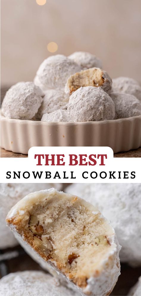 These snowball cookies also called Russian tea cakes, Mexican wedding cookies, for Italian wedding cookies are a tender, buttery, and melt in your mouth little snowballs. They are usually made around the holiday season to Butterhorns Recipe, Snowball Cookies Recipe, Christmas Pie Recipes, Russian Tea Cookies, Wedding Cookies Recipe, Russian Tea Cakes, Pecan Snowball Cookies, Italian Wedding Cookies, Snowball Cookie Recipe