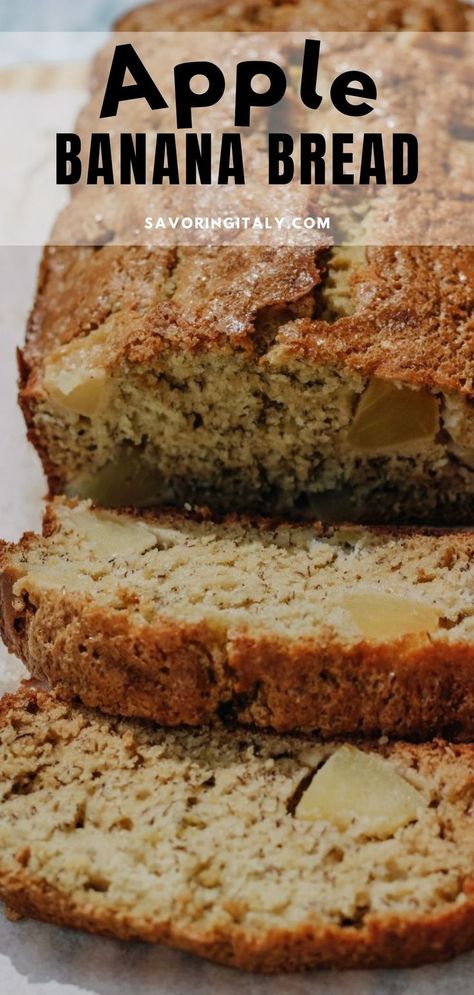 Banana Zucchini Apple Bread, Apple And Banana Bread Recipes, Apple Pie Banana Bread Recipe, Festive Banana Bread, Banana Bread With Apples, Gluten Free Apple Banana Bread, Banana Fall Desserts, Apple Banana Cake Recipe, Apple Cheesecake Bread