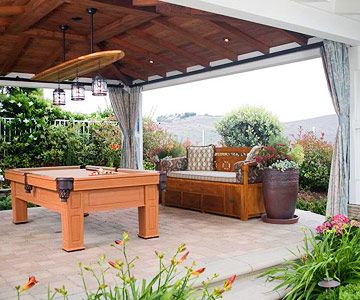 Outdoor Game Room?! NO WAY!!! There are weatherproof pool tables? Who knew? Outdoor Pool Table, California Backyard, Family Backyard, Canopy Architecture, Canopy Bedroom, Backyard Canopy, Cheap Backyard, Garden Canopy, Diy Canopy