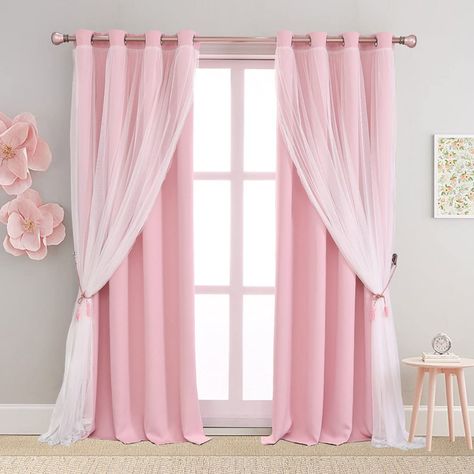 Amazon.com: SOFJAGETQ Pink Curtains 84 inch Length - Double Layers Blackout and Sheer with Lace Hem Window Curtains & Draperies Panels for Kids/ Girls Bedroom Living Room Nursery, Lght Pink, 2 PCs : Home & Kitchen Light Pink Room, Havenly Office, Baby Pink Curtains, Pink Bedroom Curtains, Princess Curtains, Ajmal Khan, Girl Curtains, Girls Bedroom Curtains, Pink Window