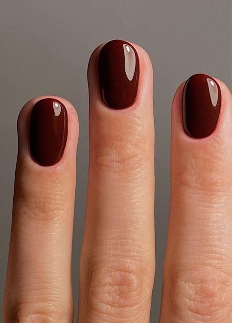 30 Summer Nail Colors to Try This Year | The Everygirl Perfect Fall Nail Color, Short Fall Nails Pale Skin, Gel Nail Lengths, Brown Nails Fair Skin, Reddish Brown Nail Polish, Current Nail Colors, Summer Cool Nails, Dark Summer Nail Colors, Moody Nail Colors