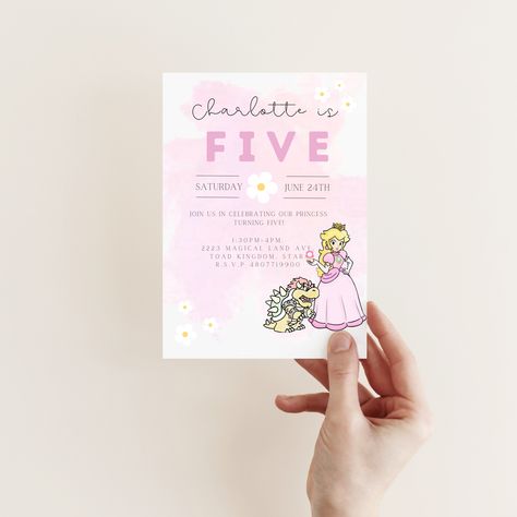 Peach 1st Birthday, Princess Peach Party, Princess Birthday Party Invitations, Peach Mario, Peach Party, 1st Birthday Girl, Bday Party Theme, Happy 5th Birthday, Princesa Peach