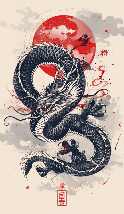 Asian Dragon Tattoo Designs, Asian Dragon Art, East Asian Dragon, Asian Dragon Tattoo, Watercolor Waves, Arts Logo, Statement Artwork, Eclectic Chic, Japanese Dragon Tattoo