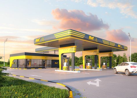 Design of gas station. on Behance Filling Station Design Plan, Fuel Station Design Plan, Filling Station Design, Gasoline Station Design, Fuel Station Design, Petrol Station Design, Gas Station Design, Parking Plan, Gasoline Station