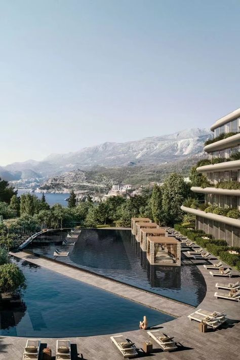 Resort Facade, Hillside Landscape, Social Wellness, Hotel Landscape, Mountain Hotel, Seaside Hotel, Lake Hotel, Hotel Exterior, Resort Architecture