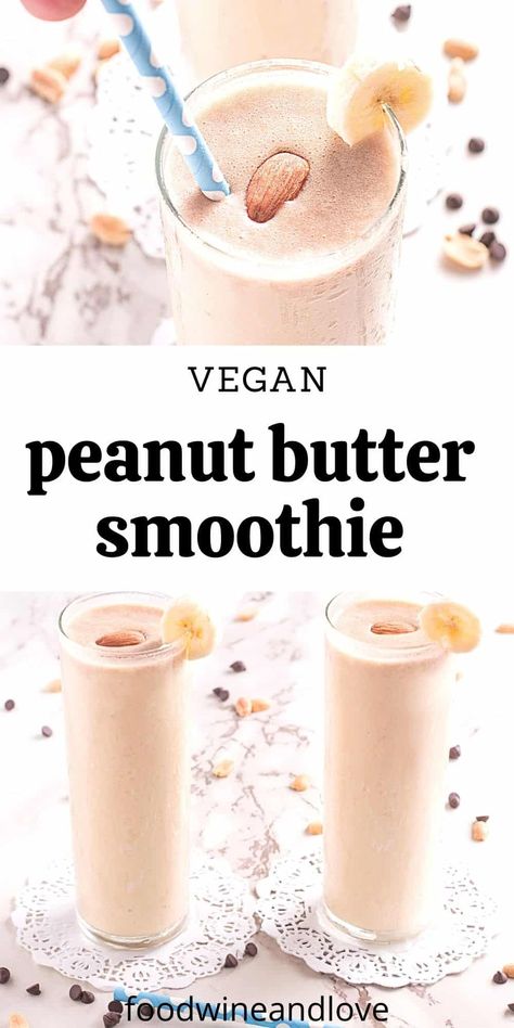 Easy Vegan Peanut Butter Smoothie, only five ingredients and some ice is all it takes to make this healthy and tasty meal or snack idea! Avocado Banana Smoothie, Sugar Free Smoothies, Smoothie Without Banana, Vegan Greek Yogurt, Perfect Healthy Breakfast, Peanut Butter Smoothie, Organic Peanut Butter, Easy Drink Recipes, Vegan Peanut Butter