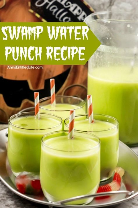 Swamp Food Party Ideas, Swamp Thing Drink Recipe, Swamp Water Punch For Kids, Green Punch Nonalcoholic, Spooky Shower Food, Dinosaur Party Punch, Swamp Juice Punch, Swamp Punch Recipe, Shrek Themed Alcohol Drinks