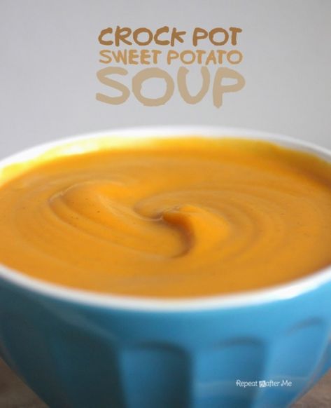 Crock Pot Sweet Potato Soup - Repeat Crafter Me Crock Pot Butternut Squash, Best Soup Ever, Crock Pot Sweet Potatoes, Snowman Amigurumi, The Best Soup, Chicken Crockpot Recipes Healthy, Best Soup, Repeat Crafter Me, Crochet Snowman