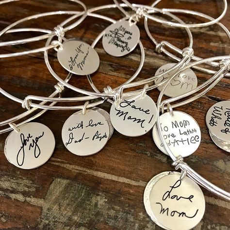 Our Handwritten collection turns your loved one's handwriting into a one of a kind gift - now 25% off with code GIFT25 Handwriting Bracelet, Engraved Handwriting, Flag Display, Handwriting Jewelry, Display Cases, Personalized Bracelets, Stamped Jewelry, Custom Necklace, Metal Stamping