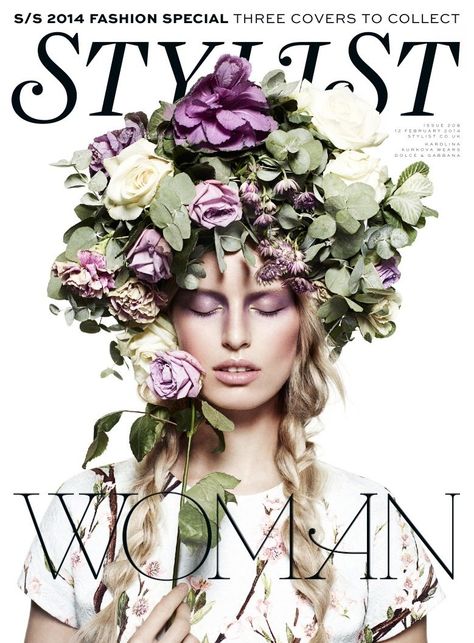 Stylist Magazine February 12th 2014 | Karolina Kurkova by  John-Paul Pietrus Cover #1 #karolinakurkova Floral Editorial, Floral Headdress, Karolina Kurkova, Woman With Flowers, Mode Editorials, Flowers In Her Hair, Fashion Cover, Floral Headpiece, Floral Fashion