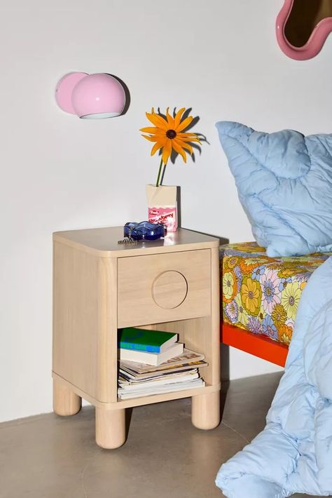 Colorful Fall Home Furniture + Decor | Urban Outfitters Chic Bedside Table, Marble Duvet Cover, Nightstand Design, Urban Outfitters Home, Storage Cubby, Small Nightstand, Metal Bookshelf, Corner Bookshelves, Uo Home