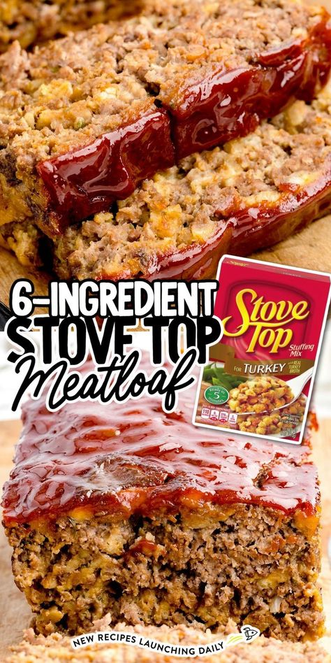 Stove Top Stuffing Meatloaf Stove Top Stuffing Meatloaf Recipes, Stuffing Mix Recipes, Stove Top Meatloaf, Stove Top Stuffing Meatloaf, Stove Top Stuffing Recipes, Meatloaf Topping, Moist Meatloaf, Crockpot Meatloaf, Stove Top Stuffing Mix