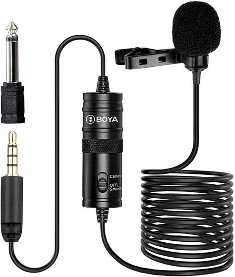 BOYA Microphones by-M1 Compact Smartphone Camera DSLR Lavalier Microphones for iPhone Android gate here 👉 or https://amzn.to/3p46788Including lapel clip, LR44 battery, one foam windscreen, 1/4" adapter for your use, extra 1 Camera For Vlogging, Tech Diy, Microphone Accessories, Camera Dslr, Condenser Microphone, Types Of Cameras, Mobile Shop, Recorders, Audio Accessories