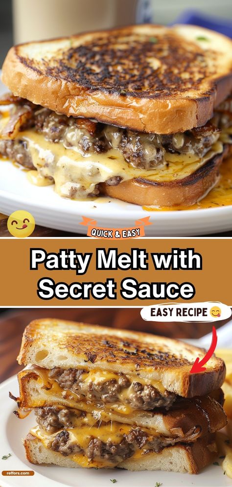 Patty Melt with Secret Sauce Ultimate Patty Melt With Secret Sauce, Patty Melt Sauce, Patty Melts With Secret Sauce, Secret Sauce Recipe, Entree Ideas, Patty Melt Recipe, Hibachi Recipes, Easy Casseroles, Fat Food