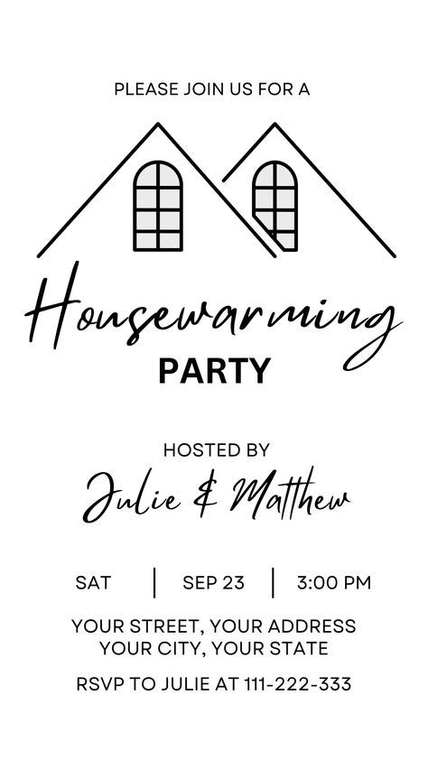 Introducing our editable digital housewarming invitation with a minimalist and modern design! Perfect for those who appreciate bold typography with clean lines and simplicity, our invitation will set the tone for your upcoming housewarming party. All text is editable. You'll get both the 5"x7" print size and the phone size templates included in the price of $5.80 with a 100% money back guarantee. Simply edit, download, print or share! House Warming Poster, Housewarming Invitations, Housewarming Invitation, Party Font, Welcome Home Parties, Housewarming Party Invitations, House Warming Ceremony, House Warming Invitations, Invitation Text