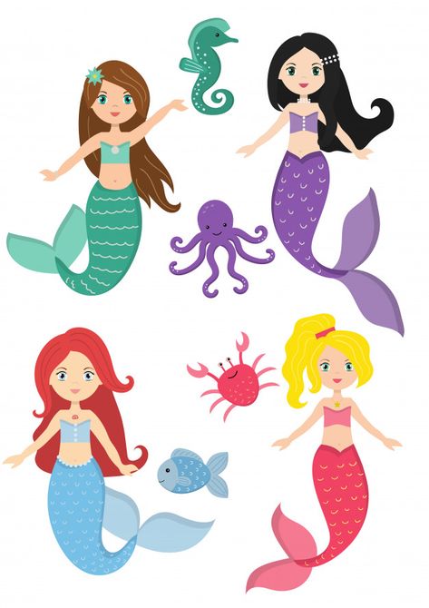 Cartoon Mermaid, Water Kids, Mermaid Kids, Baby Luna, Mermaid Clipart, Cute Vector, Mermaid Drawings, Mermaid Pictures, Mermaid Princess