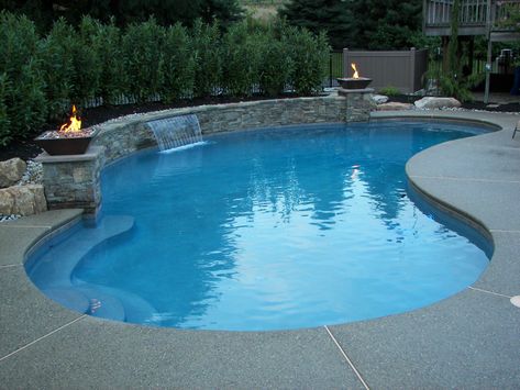 Sheer Descent Waterfall, Casa Rock, Inground Pool Landscaping, Pool And Patio, Dream Backyard Pool, Pools Backyard Inground, Fiberglass Pool, Fiberglass Swimming Pools, Pool Renovation