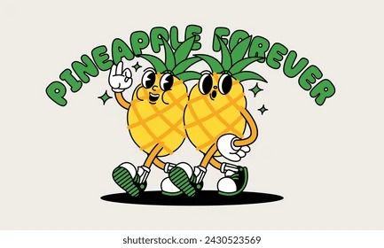 Pineapple retro mascot with hand and foot. Retro cartoon stickers with funny comic characters and gloved hands. Mango Cartoon, Pineapple Character, Pineapple Cartoon, Pineapple Dream, Cartoon Pineapple, Pineapple Drawing, Retro Mascot, Pineapple Illustration, Gloved Hands