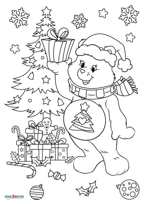 Christmas Cartoon Coloring Pages, Carebear Coloring Page, Coloring Book Pages Printables, Care Bear Coloring Pages, Coloring Pages For Kids Christmas, Christmas Coloring Printables, Bears Coloring Pages, Cute Christmas Coloring Pages, Holiday Coloring Pages