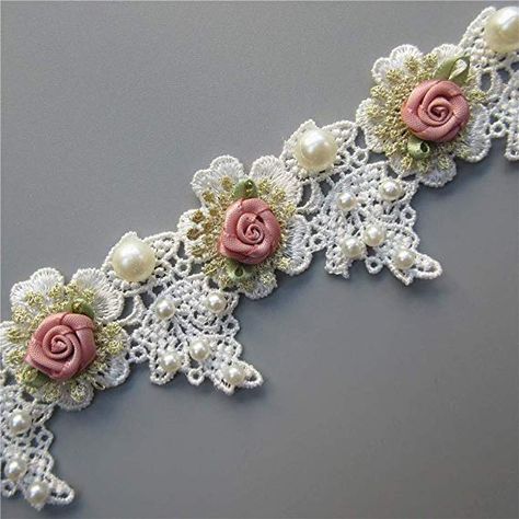 Bridal Ornaments, Headband Diy, Wedding Applique, Sewing Lace, Hat Decoration, Costura Diy, Pearl Rose, Diy Headband, Silk Ribbon Embroidery