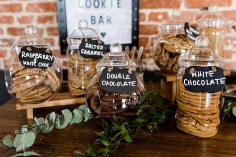 Cookie Jars Wedding, Cookie Bar Wedding Dessert Tables, Cookie Table At Wedding, Wedding Cake Alternatives Dessert Tables, Cookie Dessert Table Wedding, Outdoor Wedding Dessert Table, Dessert Bar Wedding Rustic, Cookie Wedding Display, Cookies At Wedding