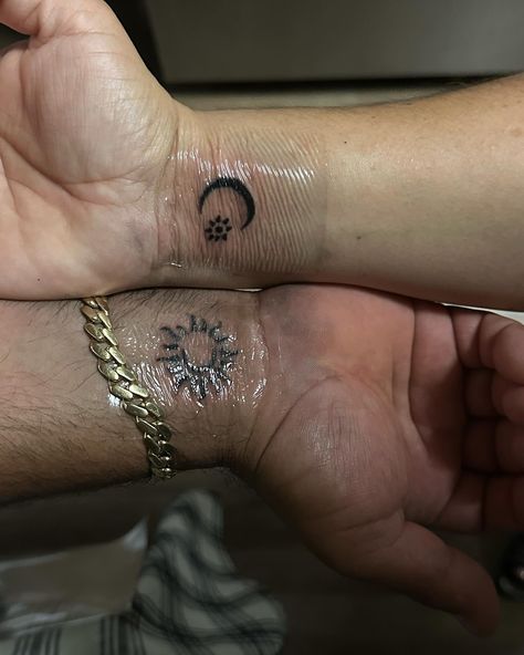 matching tats :) Matching Character Tattoos, Hidden Matching Tattoos, Correlating Tattoos Friends, Matching Small Tattoos Couples, Matching Neck Tattoos, Boyfriend Matching Tattoos, Matching Tattoos For Best Friends Meaningful, Matching Hand Tattoos Couples, Matching Bsf Tattoo