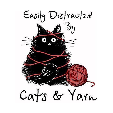 Cat And Yarn Drawing, Funny Knitting, Crochet Quote, Knitting Humor, Cat Cafe, Easily Distracted, Black Cats, Lovers Gift, Cute Doodles