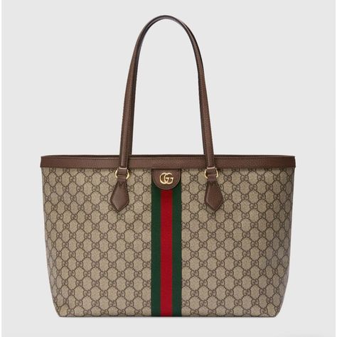 Authentic GUCCI Ophidia GG Medium Tote GG Coated Canvas Brown Beige/ebony GG Supreme canvas, and brown leather trim Style 631685 GG motif and web stripe, leather handles for carrying like a shoulder bag Green and red Web Gold toned hardware microfiber lining w/ suede like finish Approx dimensions: 15"W x 11"H x 5.5"D Made in Italy In Excellent Pre-owned Condition / Like New Dust bag and original packaging included Gucci Ophidia Tote, Gucci Canvas Bag, Red Web, Gucci Tote Bag, Uni Life, Trim Styles, Gucci Ophidia, Bag Green, Medium Tote