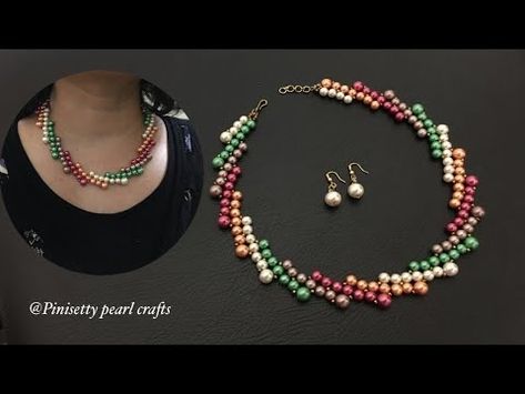 (25) multi color pearl necklace making/rainbow pearl necklace tutorial/pearl wavy necklace set/earrings - YouTube Beaded Pearl Necklace Diy, Pearl Necklace Making, Pearl Necklace Tutorial, Color Pearl Necklace, Diwali Jewellery, Multicolor Pearl Necklace, Diy Pearl Necklace, Seed Bead Bracelets Tutorials, Diy Necklaces Tutorial