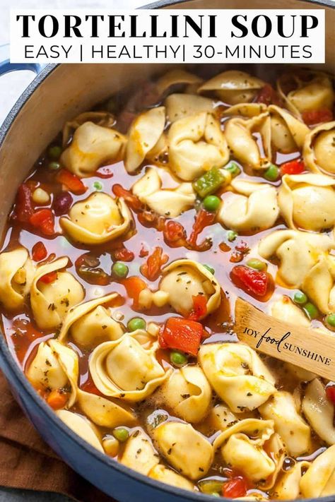 Vegetarian Tortellini Soup, Tortellini Soup Recipes, Soup For A Crowd, Vegetarian Tortellini, Easy Tortellini Soup, Soup Recipes Healthy Vegetarian, Easy Tortellini, Soup Night, Tortellini Recipes