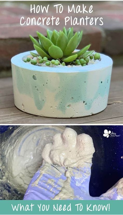 This guide has everything you need to know to make your own concrete planters. Learn which molds to use, which mix to use, and what consistency the mix should be. Most importantly, see how to make a drainage hole in the mold so you don't have to do any drilling! These DIY concrete planters look amazing and will function well for your houseplants. Molde, Diy Cement Planters Concrete Molds, Make Concrete Planters, Concrete Planter Molds, Concrete Molds Diy, Diy Cement Planters, Concrete Creations, Planters Diy, Diy Cement