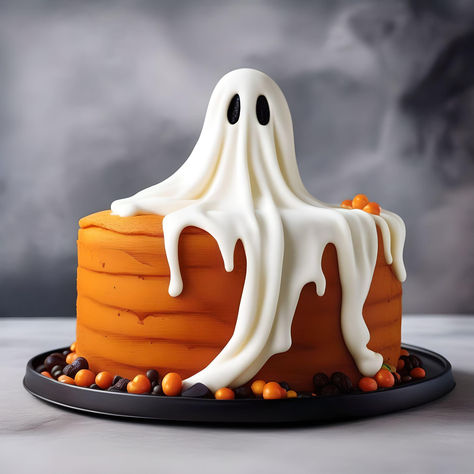 Halloween Cake Diy Easy, Spooky Cake Designs, Halloween Cake Pumpkin, 2 Tier Halloween Cake, Pumpkin Halloween Cake, Halloween Cake Designs Easy, November Cake Ideas, Halloween Cake Aesthetic, Halloween Cake Ideas Easy