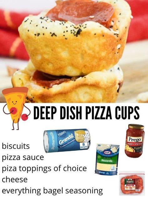 Deep Dish Pizza Cups are a quick and easy weeknight dinner that is a kid friendly dinner. You might even find they ask for seconds. A great lunch recipe as well for kids. Give this muffin tin pizza biscuits recipe a try. Biscuit Cups Recipes, Pizza Muffins Recipe, Grand Biscuit Recipes, Pillsbury Biscuit Recipes, Pizza Cupcakes, Biscuit Cups, Pizza Cups, Pizza Aesthetic, Biscuit Pizza