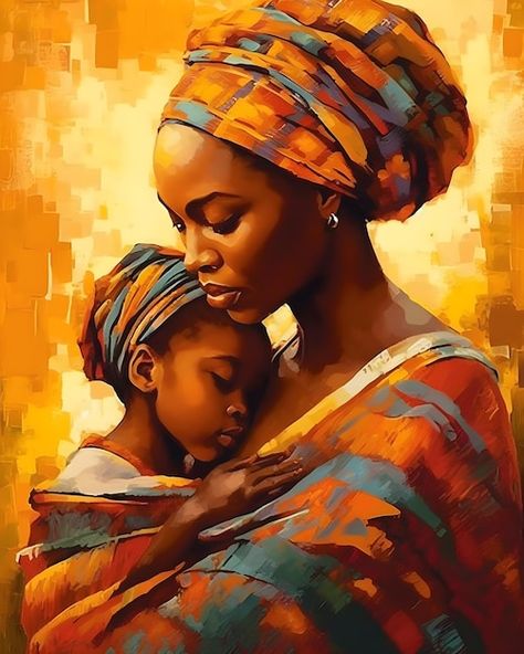 A painting of a mother and child | Premium Photo #Freepik #photo #mother #african-woman #african-women #mother-daughter Mother And Baby Paintings, Motherhood Painting, African Portraits Art, African Women Painting, Mother And Child Painting, Africa Painting, Africa Art Design, Black Woman Artwork, Mother Images