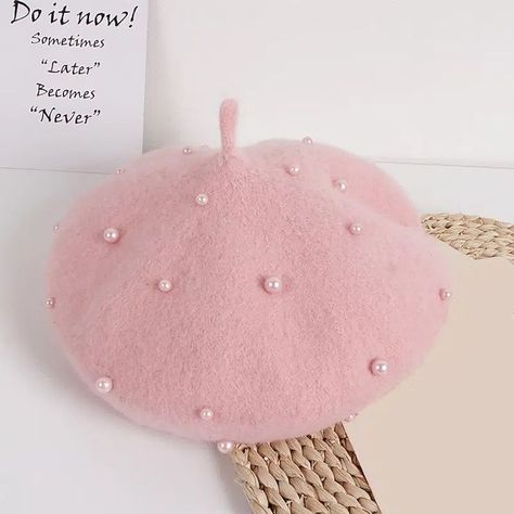 Faster shipping. Better Service. Pink Beret, Princess Kids, Baby Pearls, Wool Berets, Doll Hat, Holiday Wear, Beret Hat, Berets