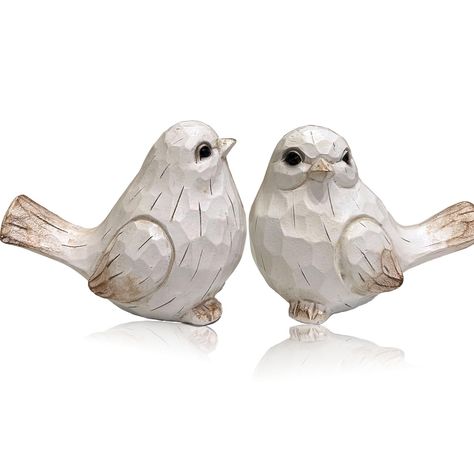 PRICES MAY VARY. 【PAIR OF BIRD DECOR】- Carved Rustic Distressed Bird Decorations are inspired by nature, these bird figurines are a welcome present to celebrate spring, summer, Fall and winter festivals, House warming, Thanksgiving day, Christmas Holidays. Elegant, modern and chic 【MEASUREMENTS】- SET of 2. These birds are sold in pack of 2 bird poses. Size(each)- 5.25"(Length) x 4.5"(Height) x 3.25"(Depth); Cute and beautiful bird figurines suitable for wedding decor, gift for Halloween, Thanksg Dresser Decoration, Statue For Home Decor, White Modern Farmhouse, Decor Statue, Candle Arrangements, Bird Figurines, Modern Birds, Seasonal Displays, Bird Figurine