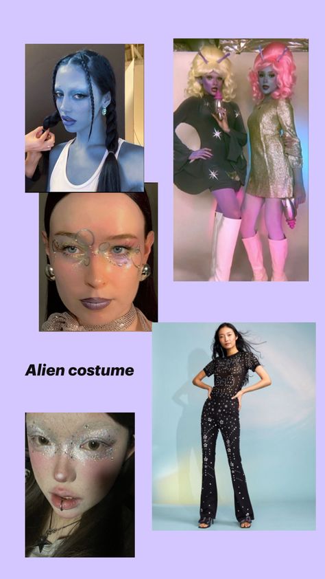 It girl aesthetic Halloween costume Pinterest girly alien Glitter Alien Costume, It Girl Halloween Costumes Aesthetic, Doja Cat Alien Costume, Martian Halloween Costume, 80s Alien Aesthetic, 60s Alien Costume, Aesthetic Alien Costume, Alien Costume Silver, Girlie Halloween Costumes