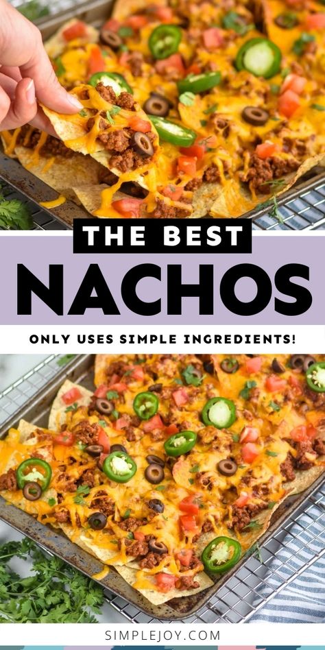 Sheet Pan Nachos Tostitos Recipes, The Best Nachos, Best Nacho Recipe, Best Nachos, Nachos Recipe Beef, Sheet Pan Nachos, Pan Nachos, Easy Nachos, Homemade Nachos