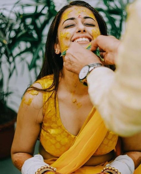 Haldi celebration Haldi Photography Ideas, Haldi Poses For Bride, Haldi Photoshoot, Haldi Ceremony Outfit, Indian Bride Photography Poses, Bride Photos Poses, Indian Wedding Photography Couples, Bridal Photography Poses, Indian Wedding Couple Photography