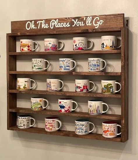 You Are Here Mug Rack - Been There Coffee Mug Rack - Xlarge Coffee Rack Shelf - XL You Are Here Mug Collection Display Shelf With Sign Mug Collection Display, Collection Display Shelves, Coffee Rack, Coffee Shelf, Coffee Mug Rack, Coffee/wine Bar, Coffee Mug Display, Mug Storage, Coffee Cup Holder